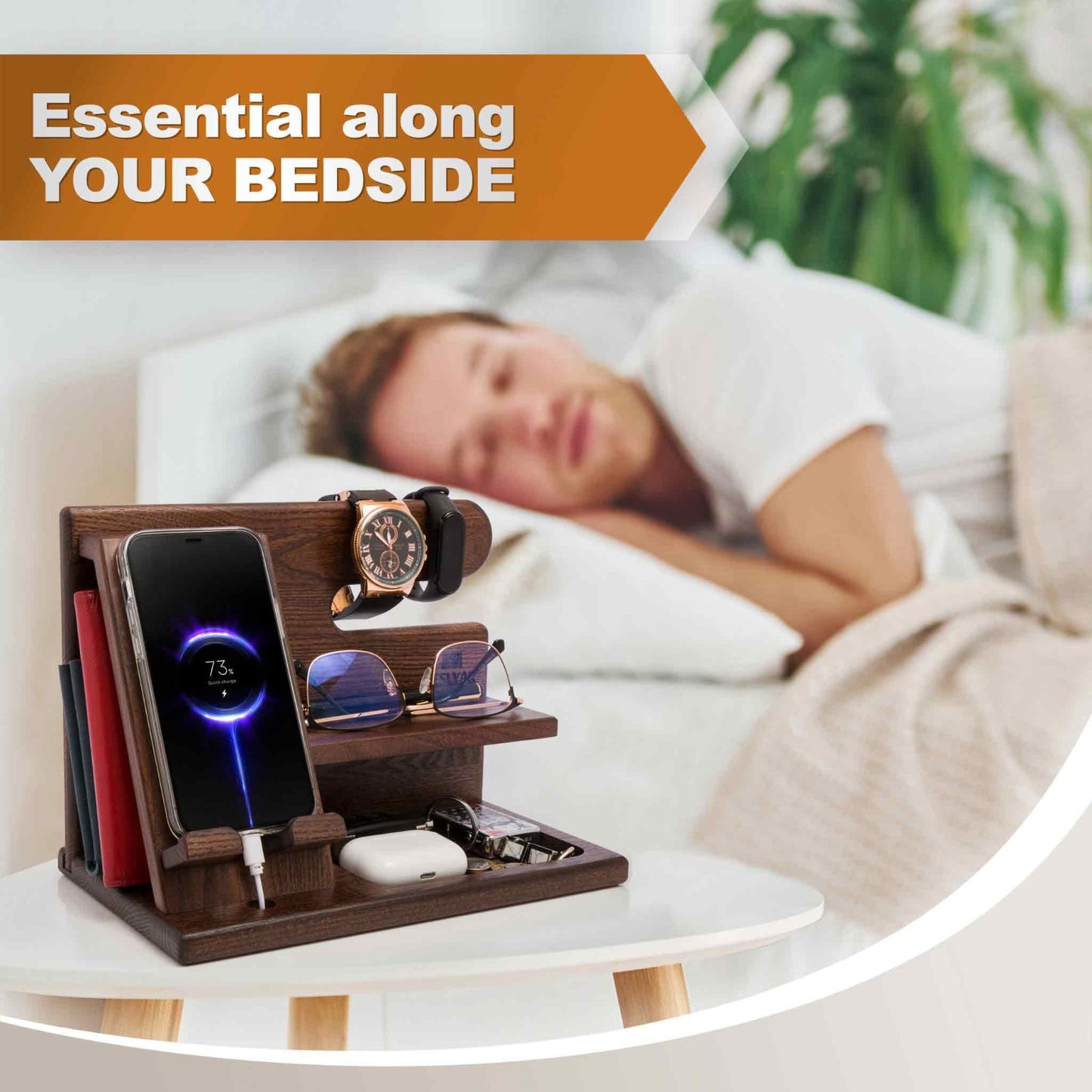 Wooden Phone Docking Station - Multifunctional Desk Organizer