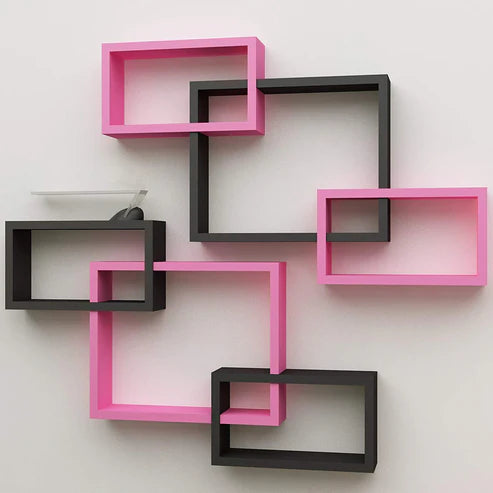 Deco Painted Intersecting Wooden Wall Shelves