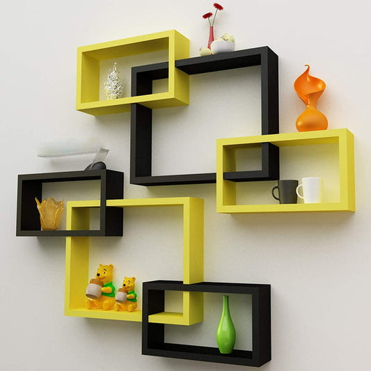 Deco Painted Intersecting Wooden Wall Shelves