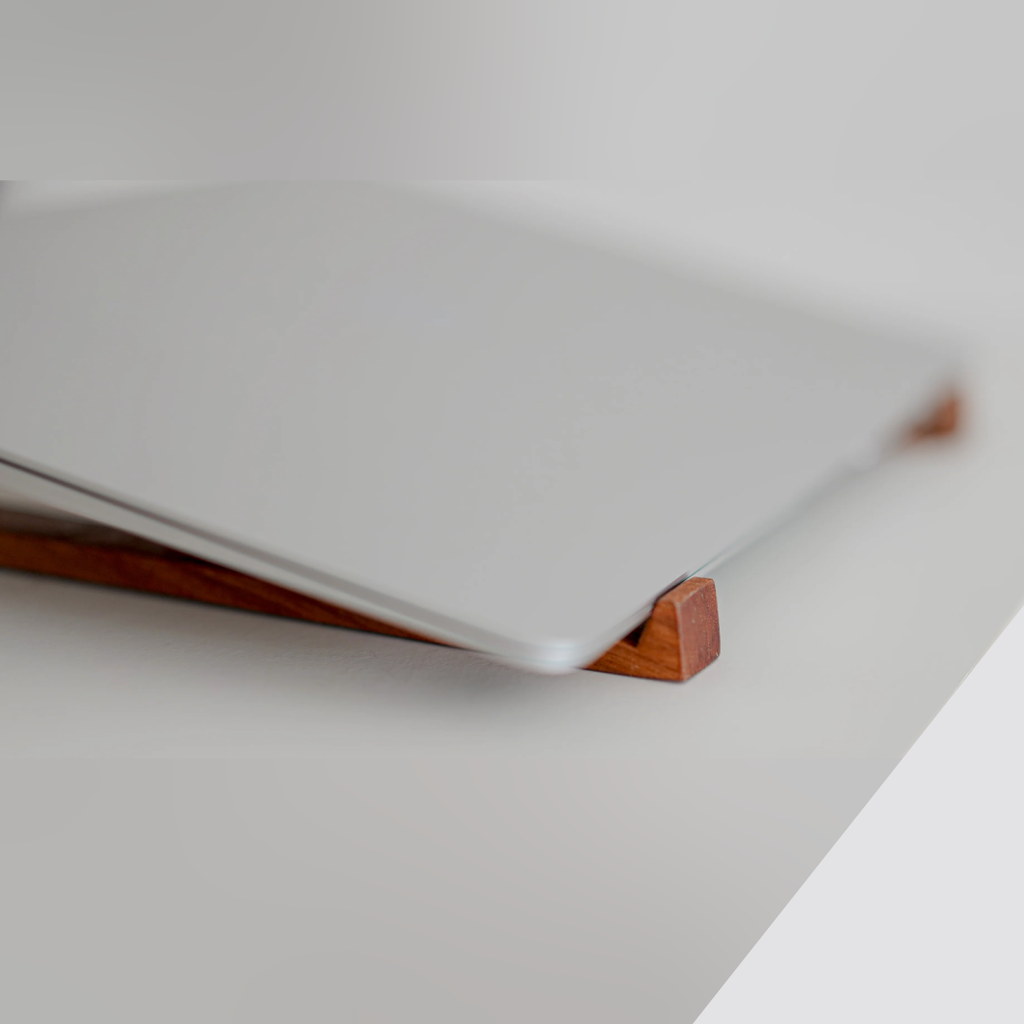 wood stand laptop on office desk