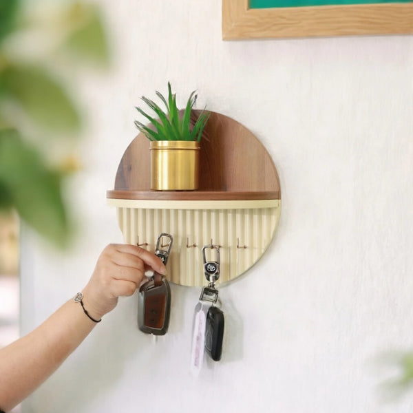 Wooden Key Holder with Shelf