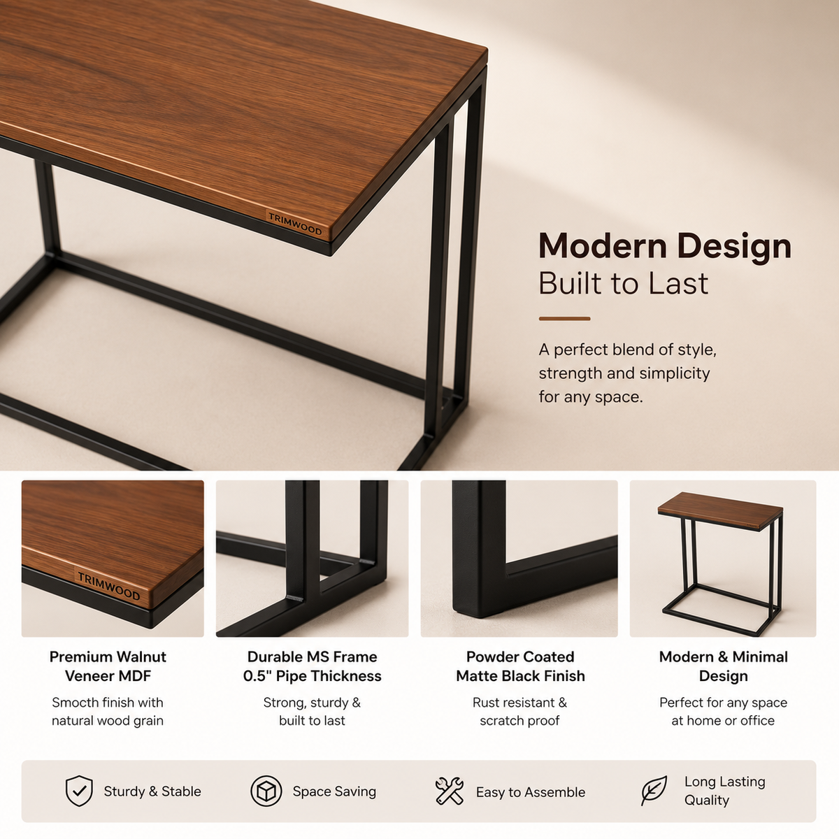 Modern Wooden Table with Metal Frame