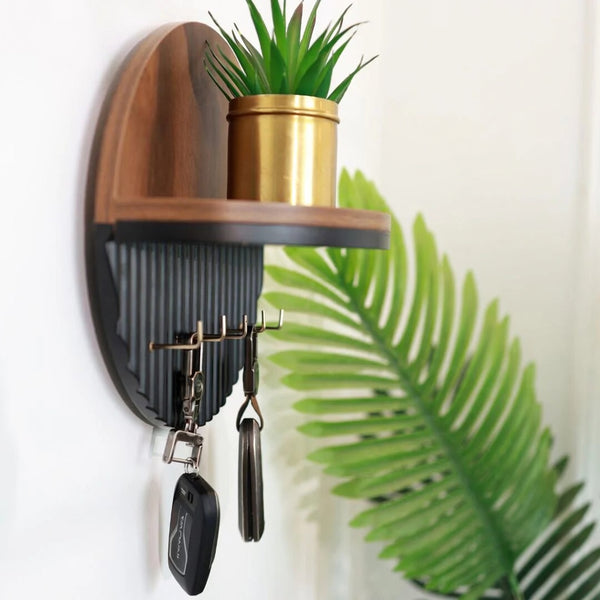 Wooden Key Holder with Shelf