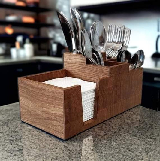 Wooden Tissue & Spoon Holder