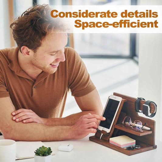 Wooden Phone Docking Station - Multifunctional Desk Organizer
