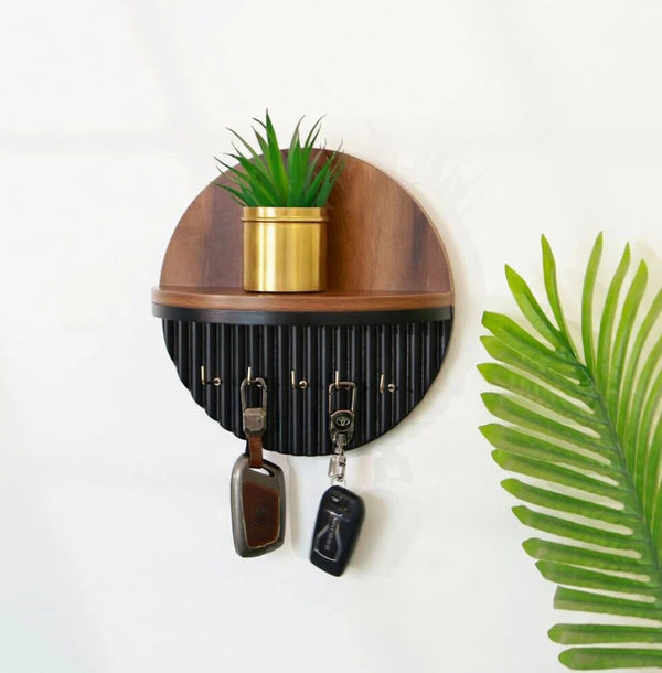 Wooden Key Holder with Shelf
